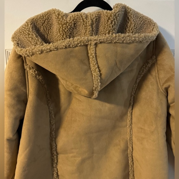 LL Bean Suede Sherpa Lined Hooded Toggle Coat VTG Boho Rancher Penny Lane Indie - Picture 15 of 15